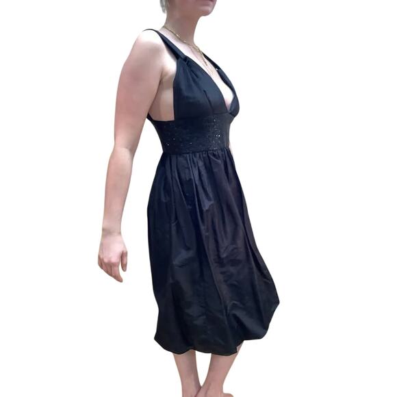 Trelise Cooper 10 Black Deep V Silk Bubble Hem Beaded Waist Wide Strap Dress - Picture 5 of 10